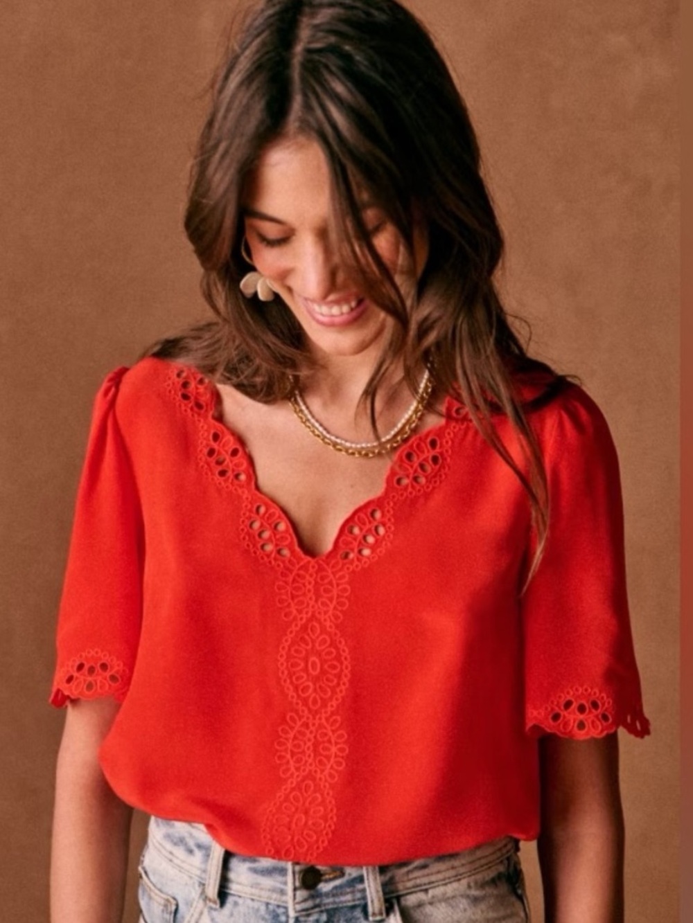 Sezane Francia Silk Blouse in Coral, 38
